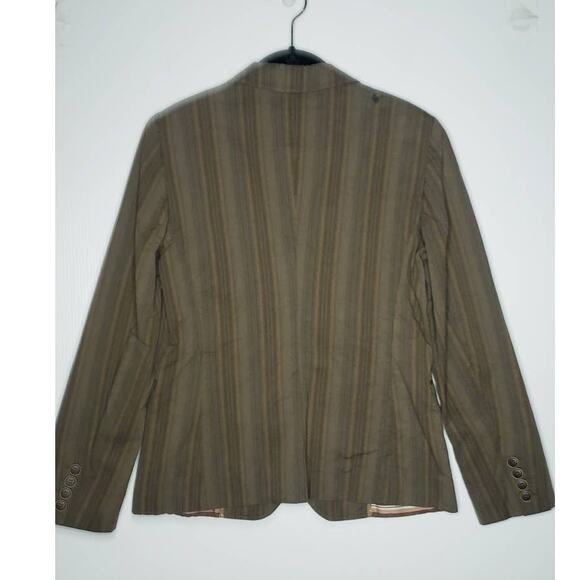 Max Mara Weekend Blazer 8 Striped Y2K Stretch Cotton Brown 3 Button Career - Picture 11 of 12